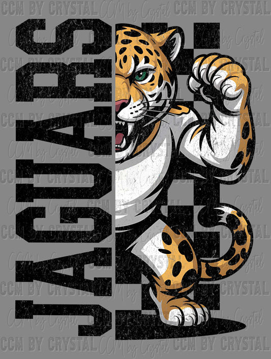 Jaguars Grunge Checkered Sports Mascot Ready to Press Transfer DTF Transfer Sublimation Transfer