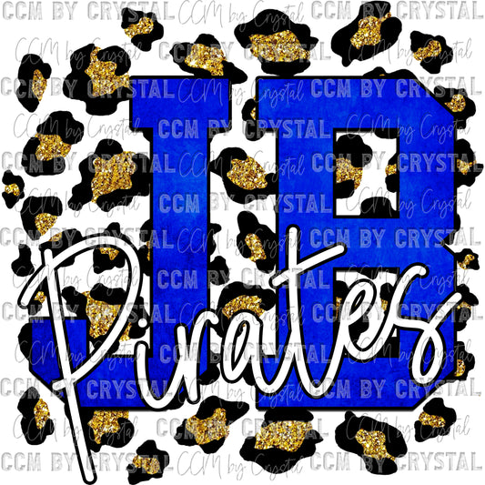 JB Pirates Blue with Gold Leopard Background Mascot Ready to Press Transfer