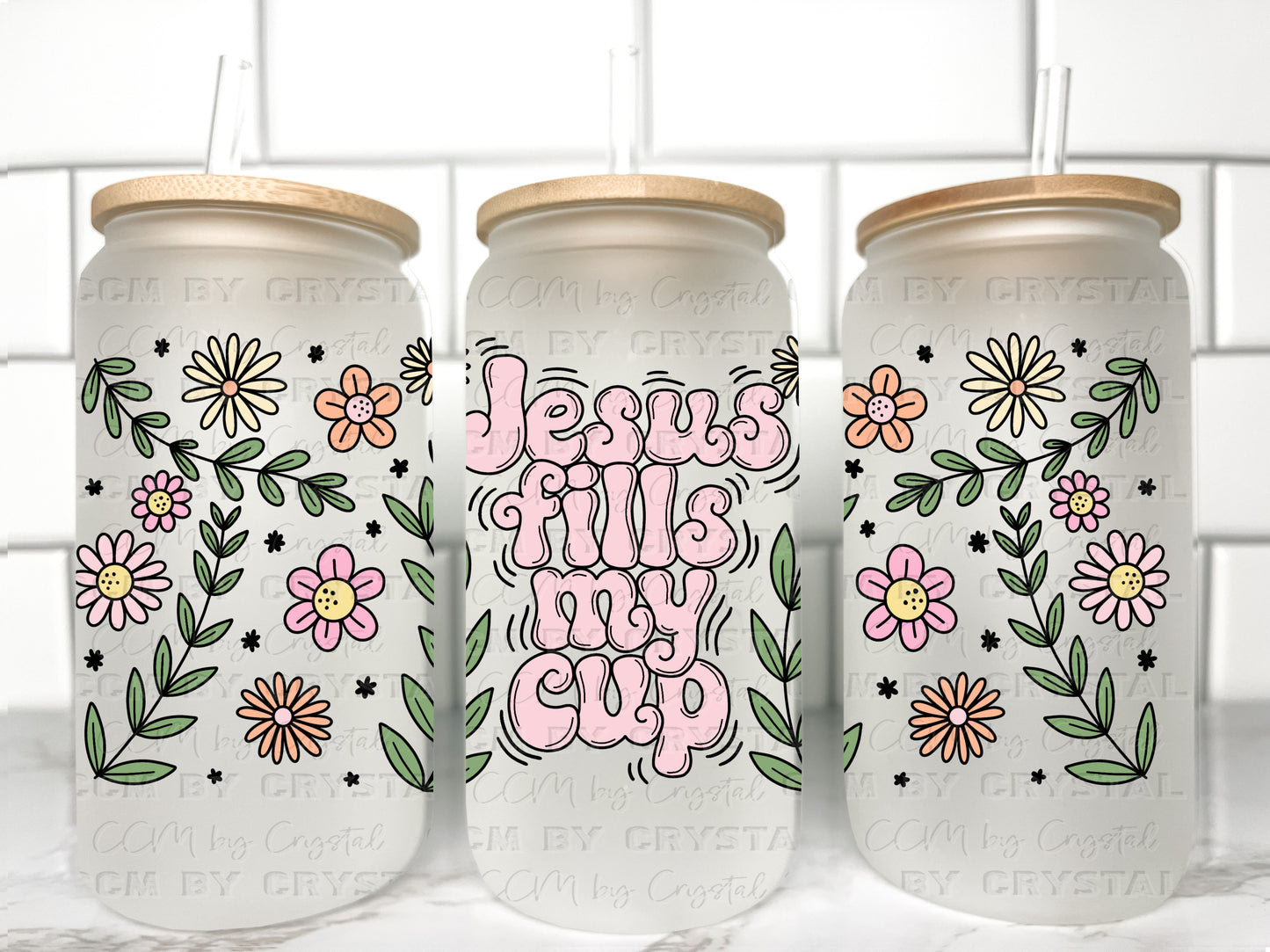 Jesus Fills My Cup UV Transfer 16oz Libby Glass Can Wrap Ready to Apply