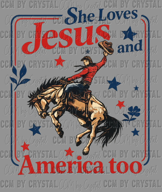 She Loves Jesus and America 4th of July USA Patriotic Ready to Press DTF Transfers Sublimation Transfers