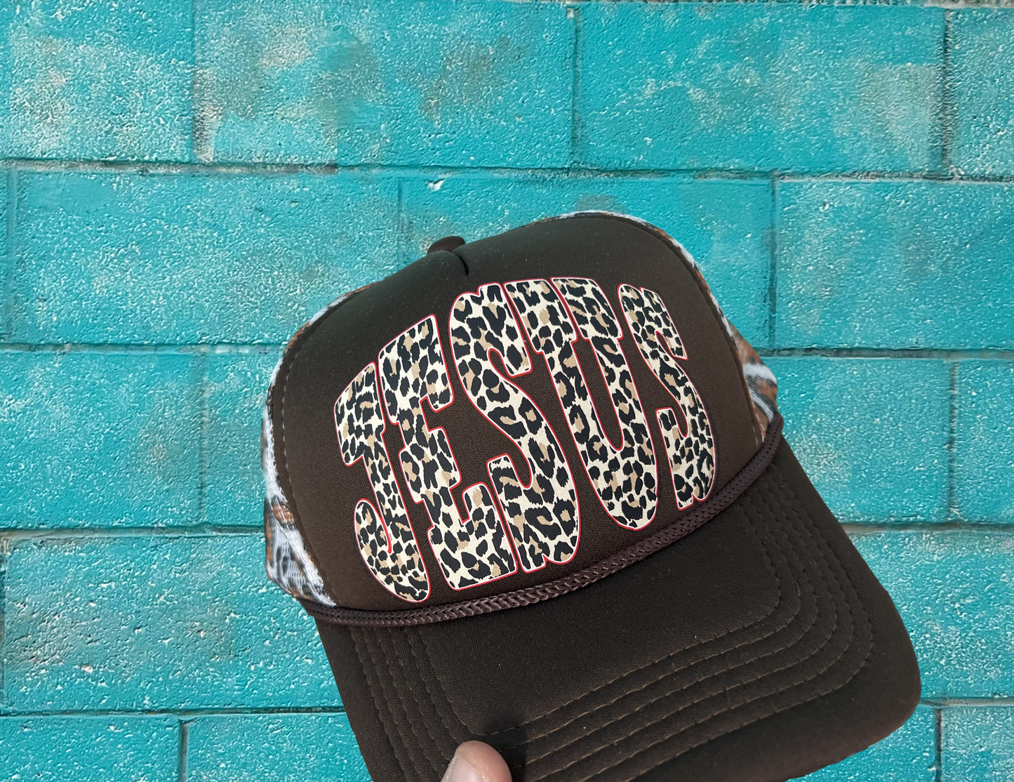 Jesus Leopard Print Mesh Foam Trucker Hat