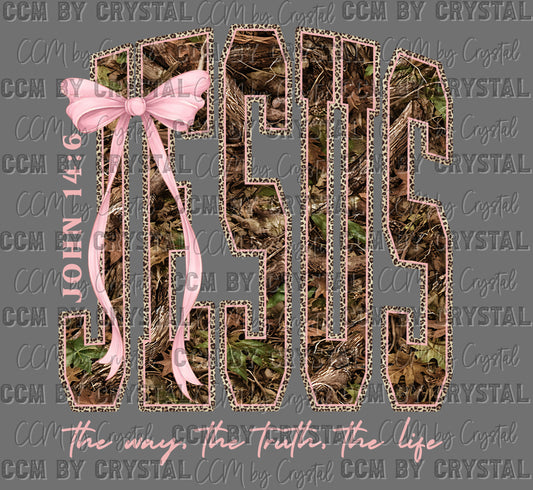 Pink Camo Jesus the Way, the Truth Ready to Press Instant Peel DTF Transfers Sublimation Transfers