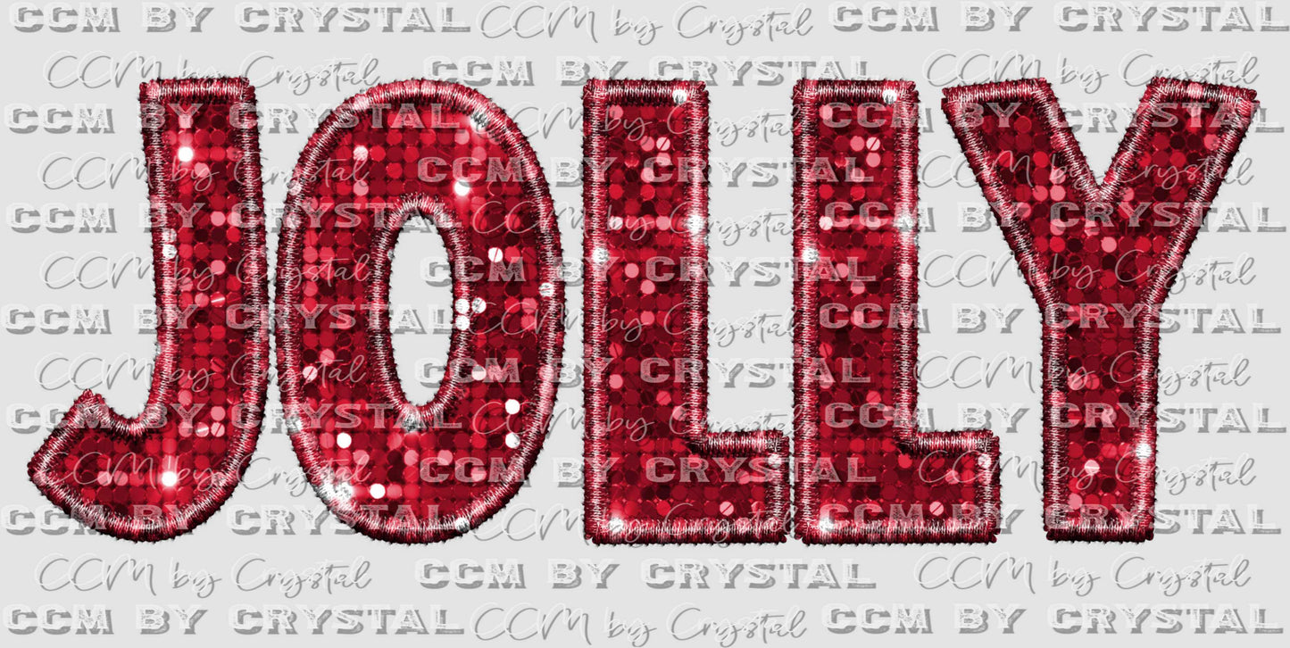 Jolly Christmas Winter Faux Sequins Faux Embroidery Ready to Press Transfer