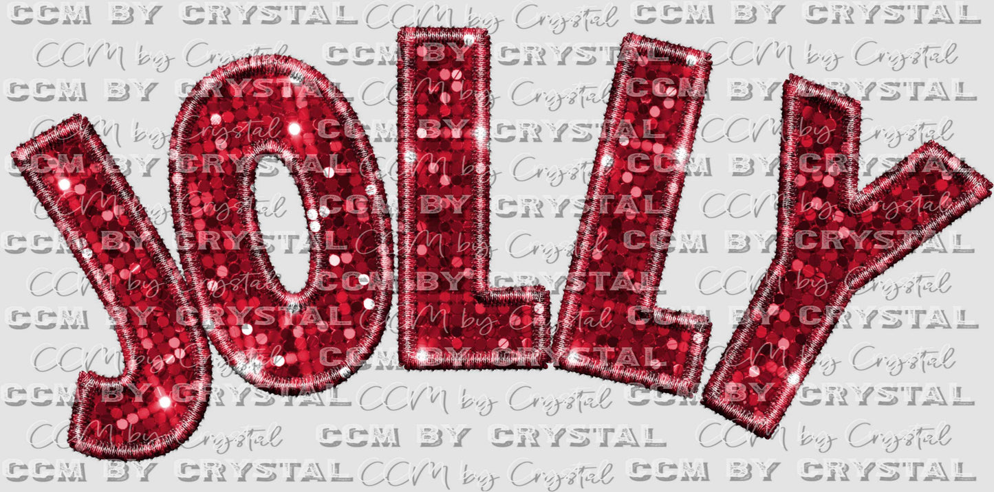 Jolly Christmas Winter Faux Sequins Faux Embroidery Ready to Press Transfer