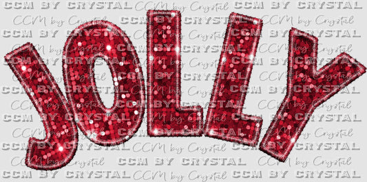 Jolly Christmas Winter Faux Sequins Faux Embroidery Ready to Press Transfer