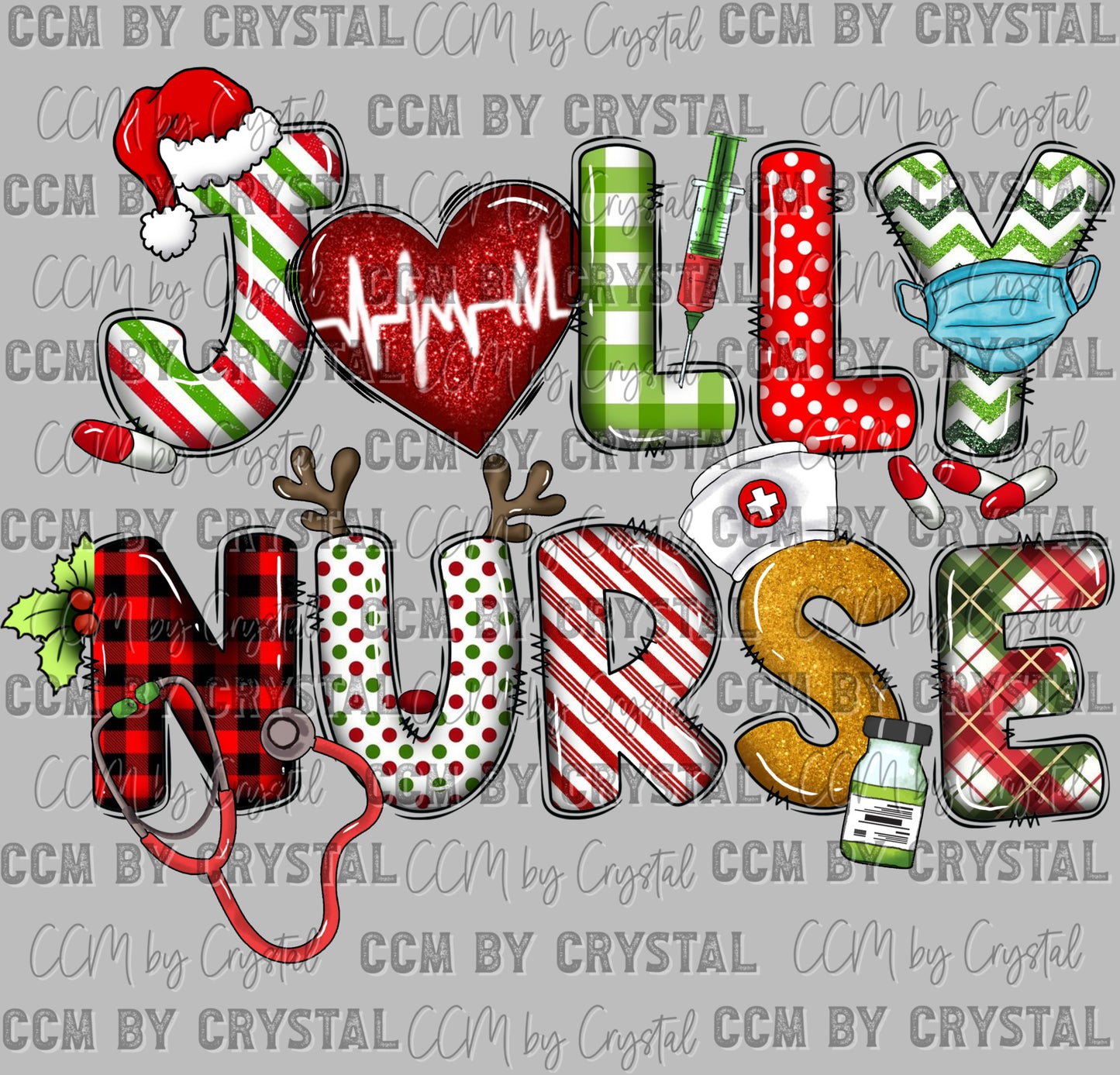 Christmas Jolly Nurse Ready to Press Transfer DTF Transfer Sublimation Transfer