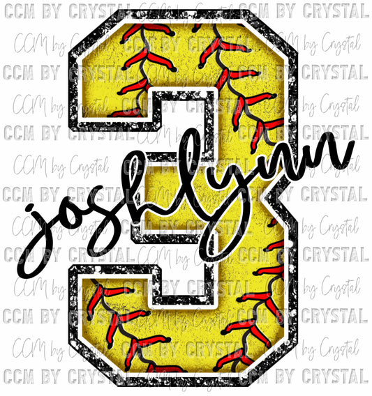 Personalized Softball Faux Chenille Softball Letter and Mascot Name Ready to Press Transfer DTF Transfer Sublimation Transfer