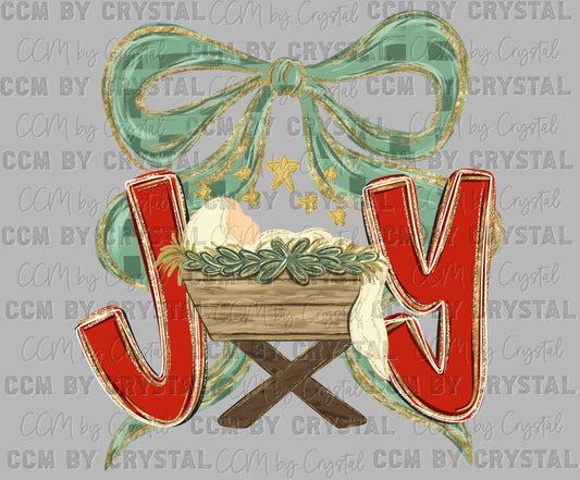 Joy with Stars Manger Faux Glitter Christmas Ready to Press Transfer DTF Transfer Sublimation Transfer