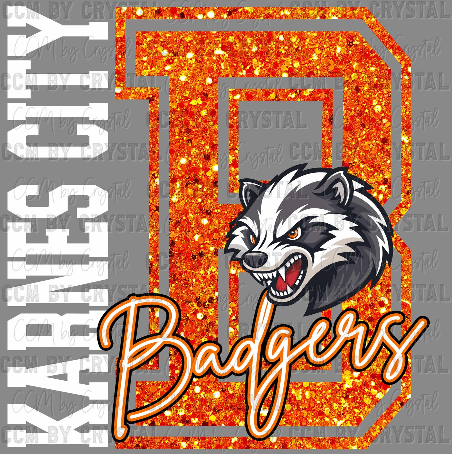 Karnes City Badgers Faux Glitter Ready to Press Instant Peel DTF Transfers