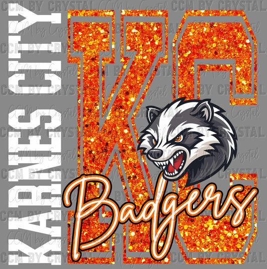 Karnes City Badgers Faux Glitter Ready to Press Instant Peel DTF Transfers