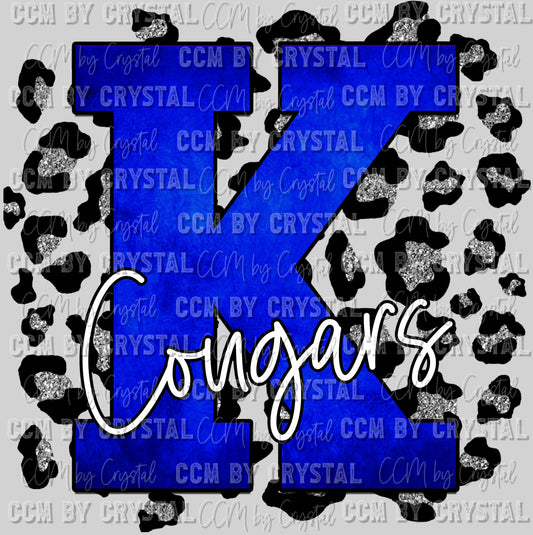 K Cougars Blue with Silver Leopard Background PNG Digital File ONLY