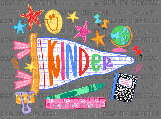 Kinder Pennant Back to School Ready to Press DTF Transfers Sublimation Transfers