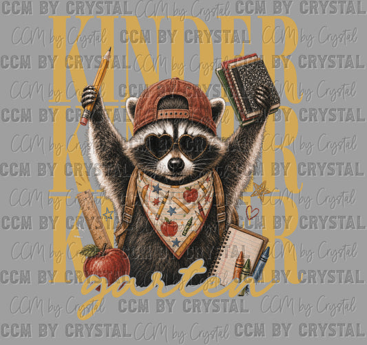 Kinder Grade Raccoon Back to School Ready to Press Transfer Direct to Film DTF Transfers