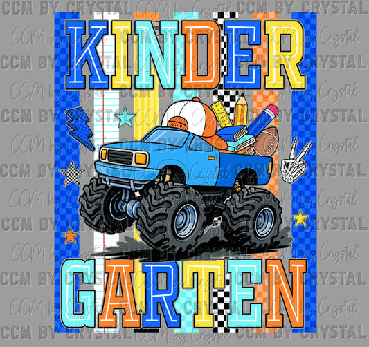 Kindergarten Monster Truck Back to School Ready to Press Transfer Direct to Film DTF Transfers