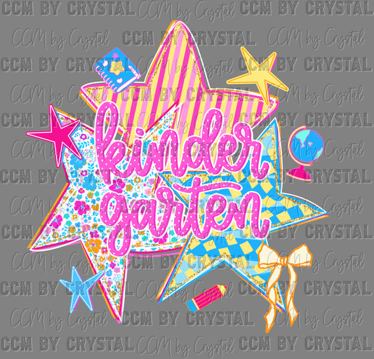 Kindergarten Girly Stars Back to School Ready to Press DTF Transfers Sublimation Transfers