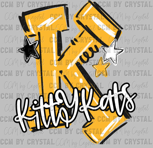 K KittyKats Yellow Mascot Ready to Press DTF Transfers Sublimation Transfers