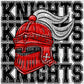 Knights Red with Silver Glitter Mascot Ready to Press Transfer