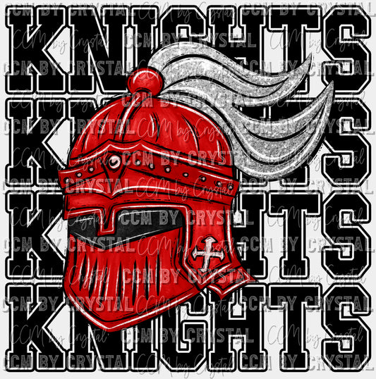 Knights Red with Silver Glitter Mascot Ready to Press Transfer