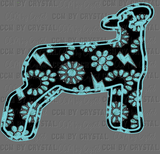 Teal Gem Show Lamb Sheep Western Rodeo Ready to Press Instant Peel DTF Transfers Sublimation Transfers