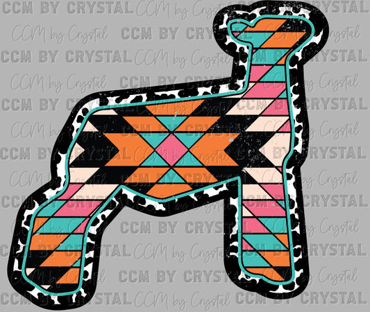 Aztec Lamb Distressed Western Rodeo Ready to Press Transfer DTF Transfer Sublimation Transfer