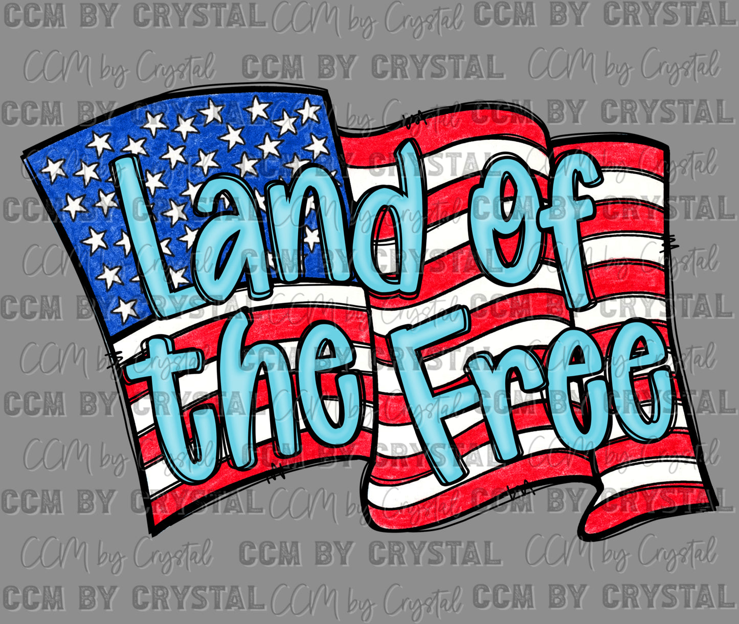 Land of the Free Flag USA Patriotic Ready to Press Transfer DTF Transfer Sublimation Transfer