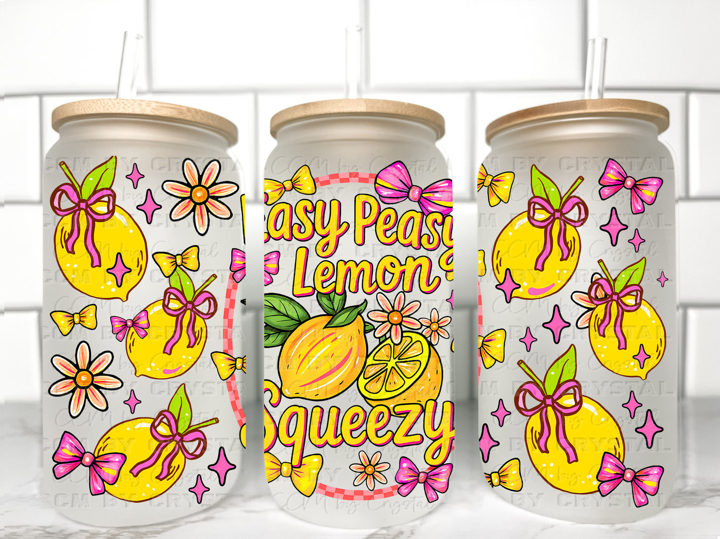 Easy Peasy lemon Squeezy UV Transfer 16oz Libby Glass Can Wrap Ready to Apply