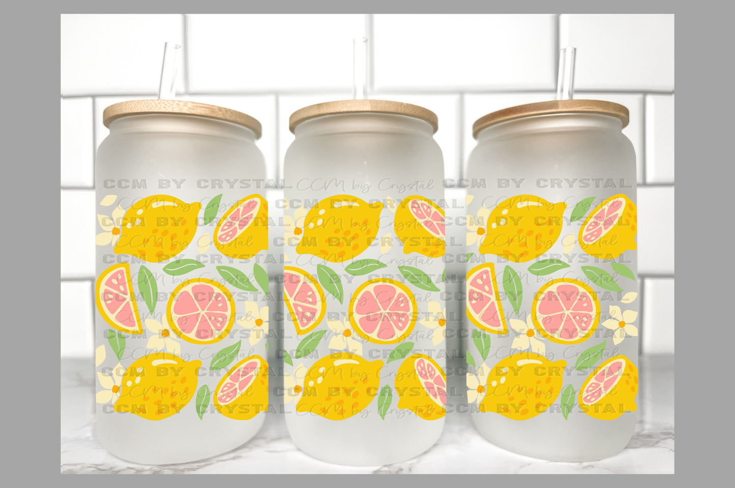 Lemons Summertime Transfer 16oz Libby Glass Can Wrap Ready to Apply