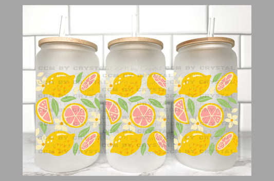 Lemons Summertime Transfer 16oz Libby Glass Can Wrap Ready to Apply