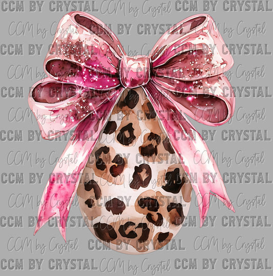 Leopard Pink Bow Easter Egg Faux Glitter Ready to Press DTF Transfers Sublimation Transfers
