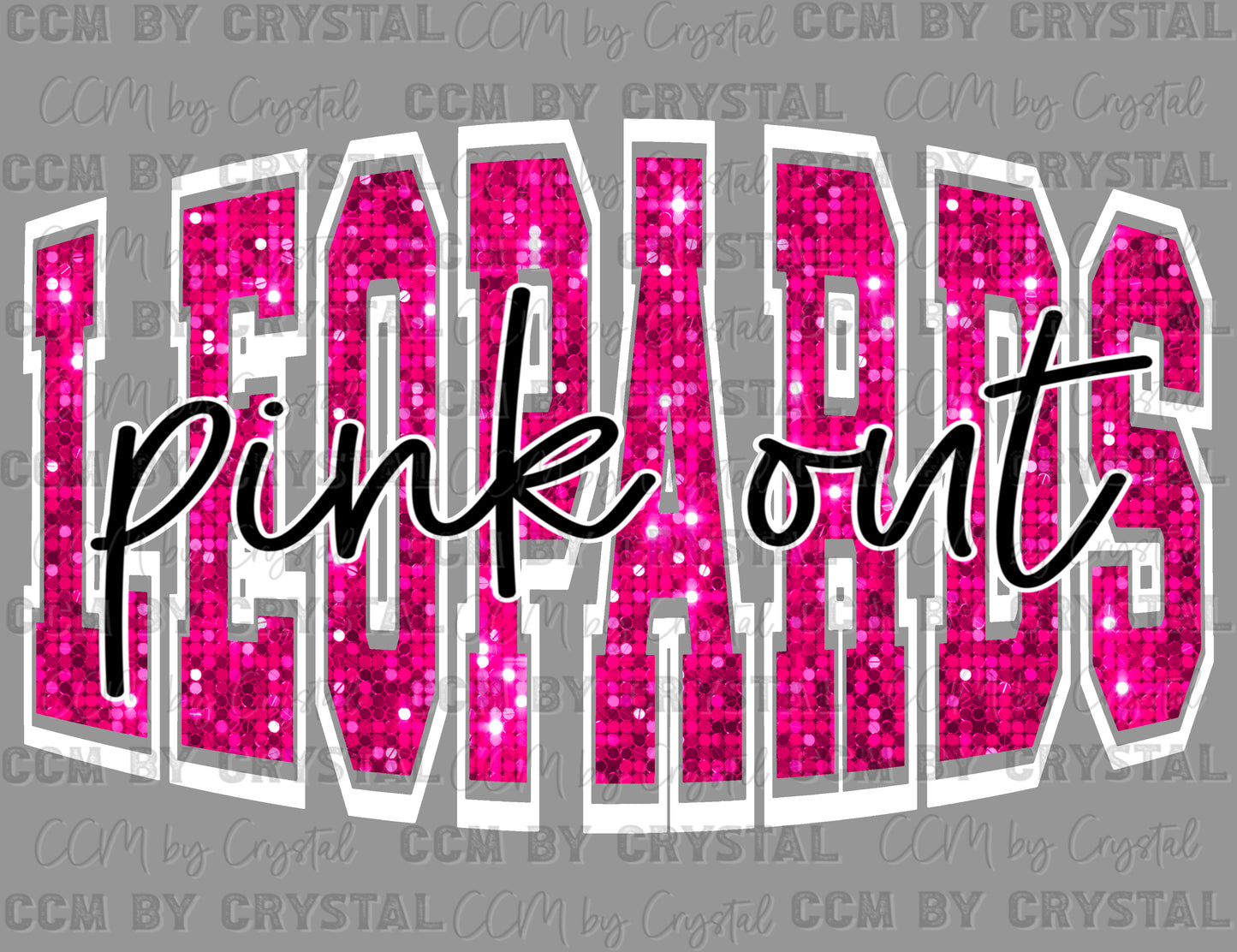 Leopards Pink Out Faux Sequins Mascot Ready to Press Transfer DTF Transfer
