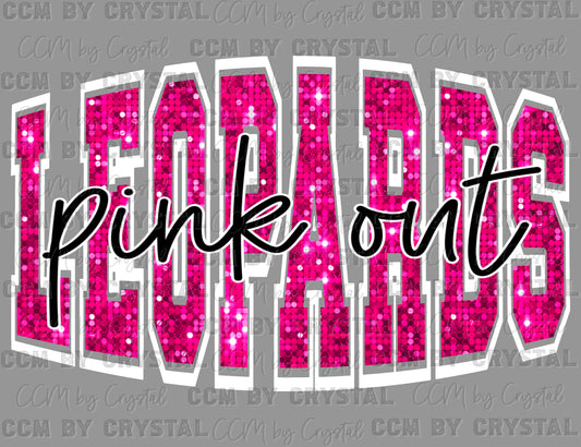 Leopards Pink Out Faux Sequins Mascot Ready to Press Transfer DTF Transfer