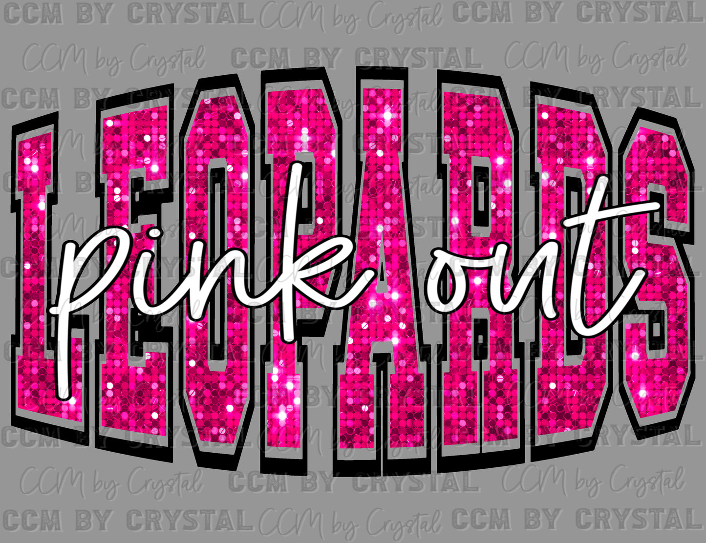 Leopards Pink Out Faux Sequins Mascot Ready to Press Transfer DTF Transfer Sublimation Transfer