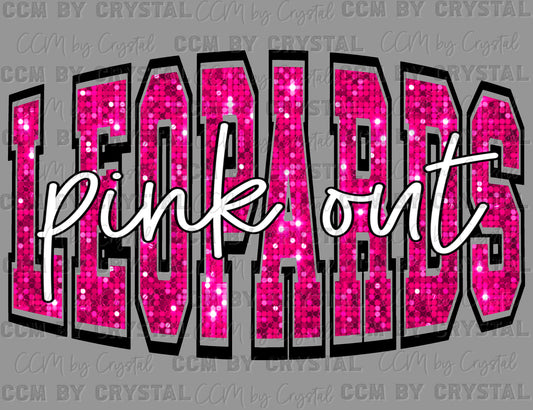 Leopards Pink Out Faux Sequins Mascot Ready to Press Transfer DTF Transfer Sublimation Transfer