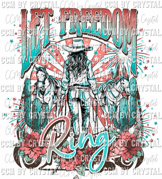 Let Freedom Ring Cowgirl Fireworks Fourth of July Patriotic Western  Ready to Press Transfer