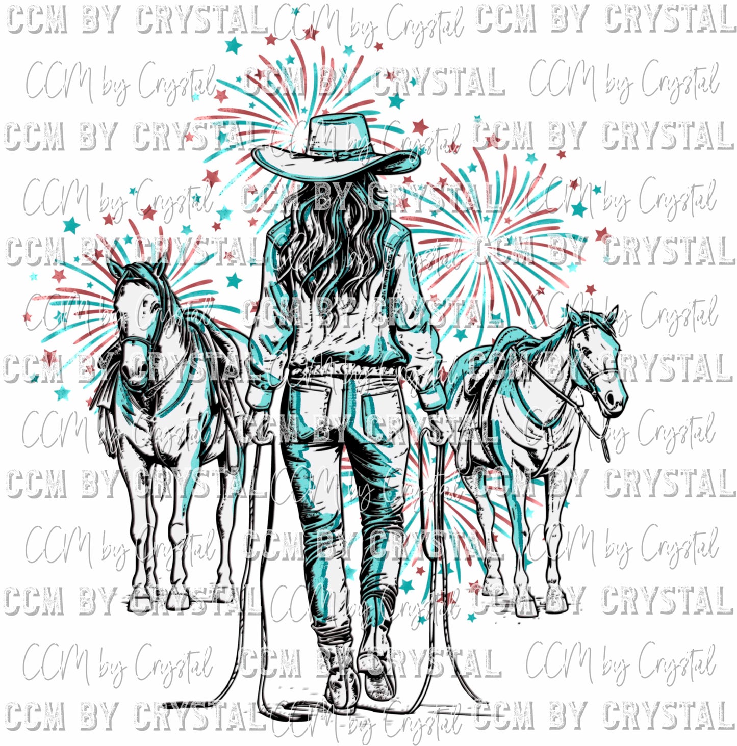 Let Freedom Ring Cowgirl Pocket Sleeve Fireworks Fourth of July Patriotic Western  Ready to Press Transfer