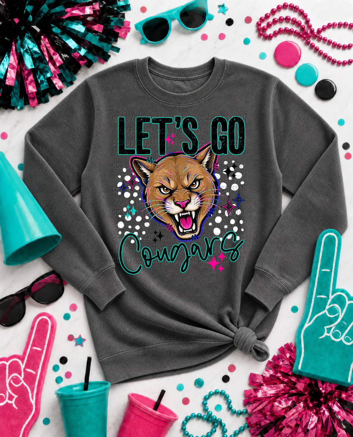 Let's Go Cougars Mascot Ready to Press DTF Transfers