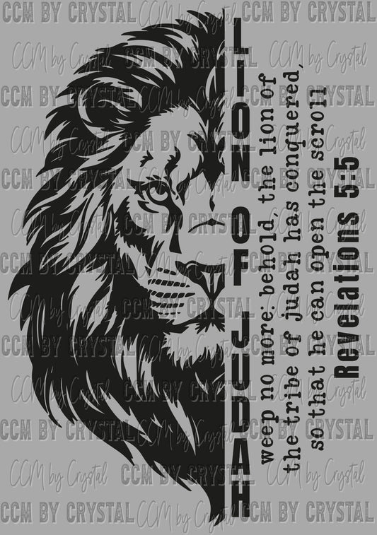 Lion of Judah Black Ready to Press Transfer DTF Transfer Sublimation Transfer