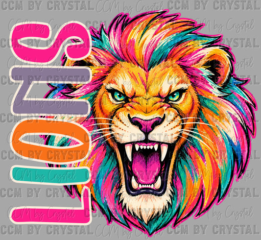 Lions Colorful Mascot Ready to Press DTF Transfers Sublimation Transfers