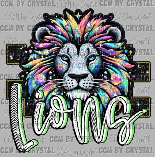 Lions Mascot Faux Rhinestone Effect Ready to Press Transfer DTF Transfer Sublimation Transfer