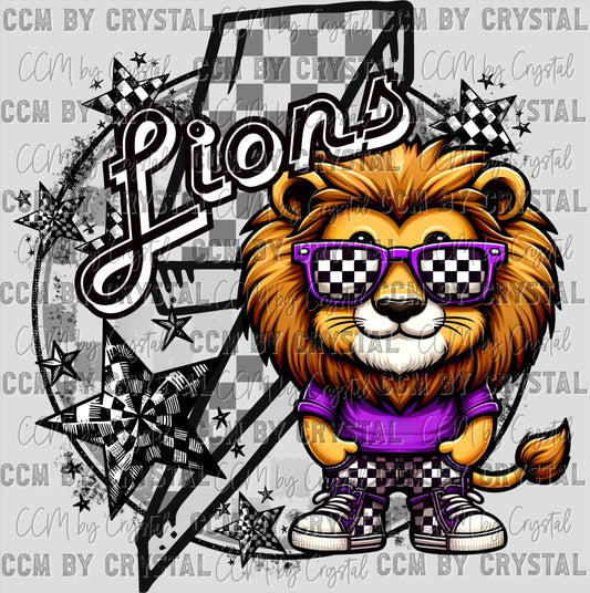 Lions Purple Mascot Ready to Press Transfer DTF Transfer Sublimation Transfer