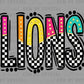 Lions Colorful Checkered Mascot Ready to Press Transfer DTF Transfer Sublimation Transfer