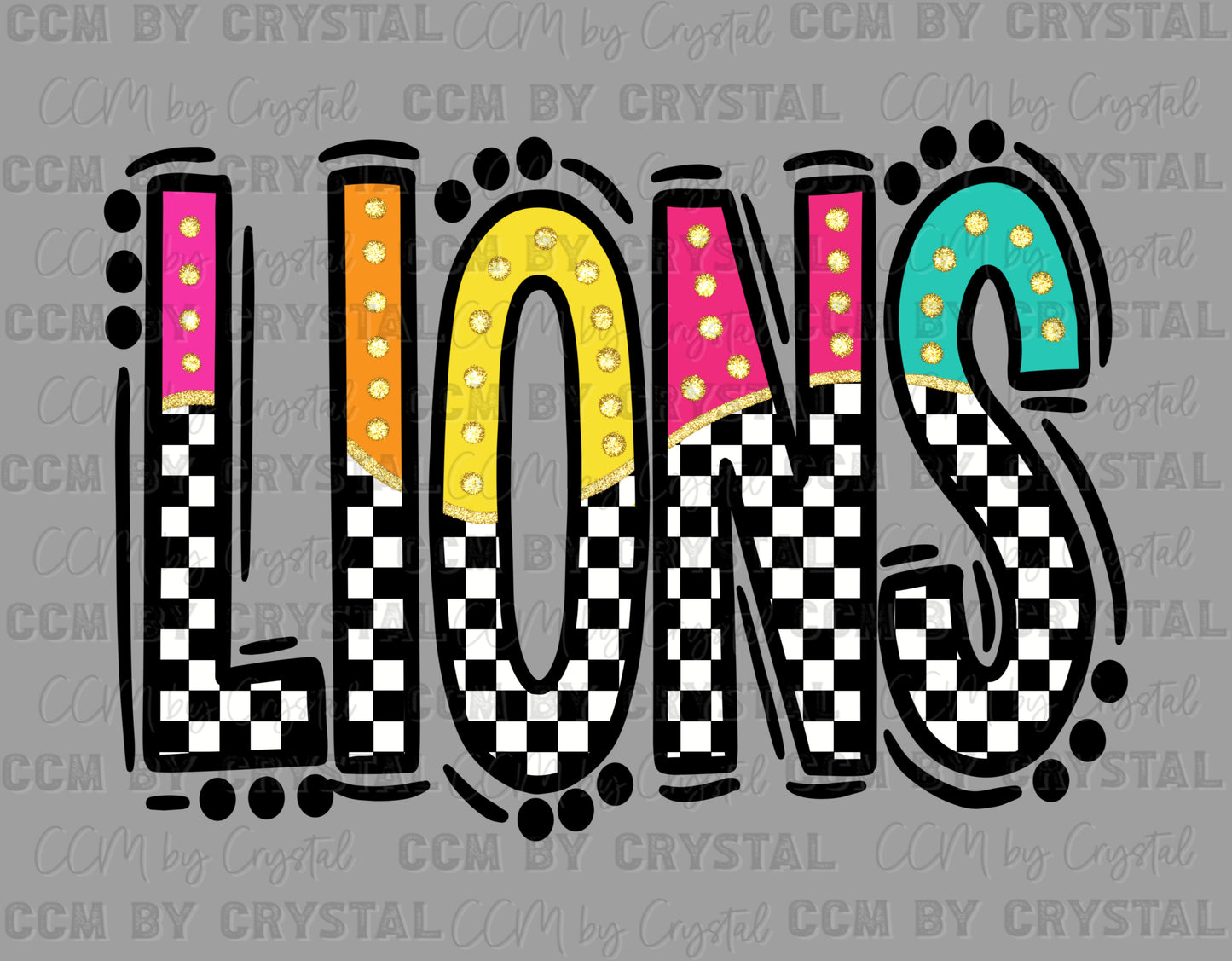 Lions Colorful Checkered Mascot Ready to Press Transfer DTF Transfer Sublimation Transfer