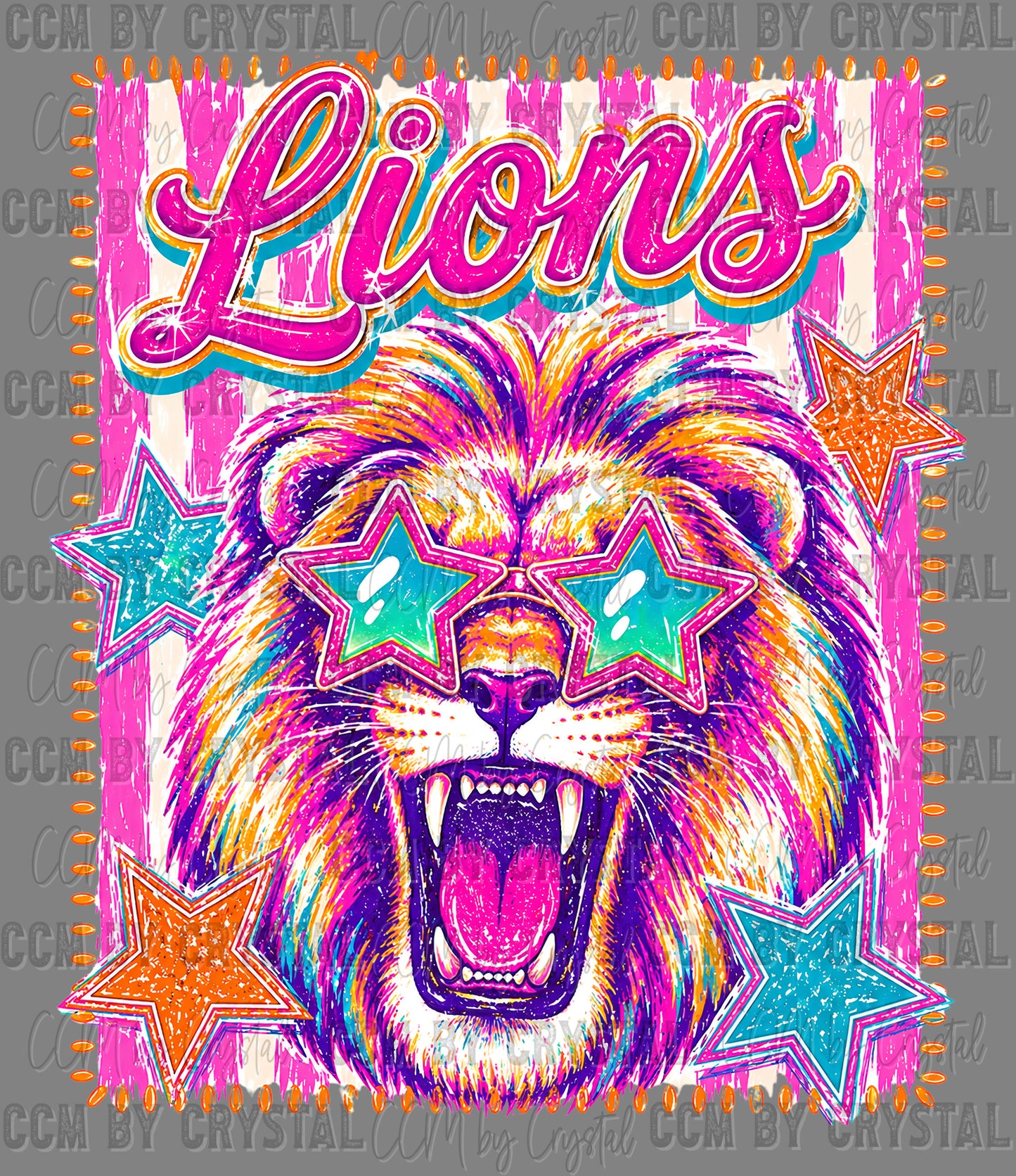 Lions Star Mascot Ready to Press DTF Transfers Sublimation Transfers