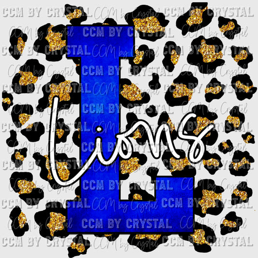 Lions Blue L with Gold Leopard Background Mascot PNG Digital File ONLY