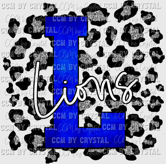 Lions Blue L with Silver Leopard Background Mascot PNG Digital File ONLY