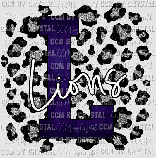 Lions Dark Blue with Silver Leopard Background Mascot PNG Digital File ONLY