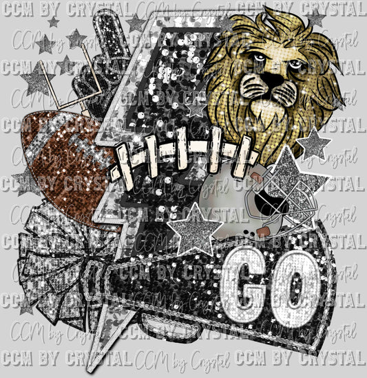 Lions Football Faux Sequins Faux Embroidery Ready to Press Transfer