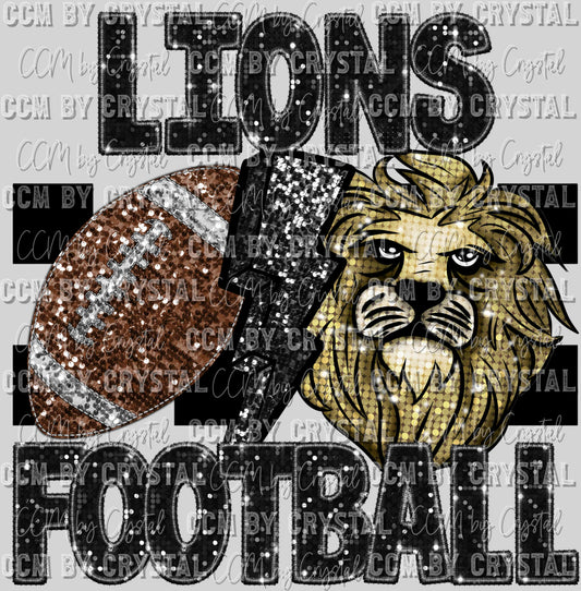 Lions Football Faux Sequins Faux Embroidery Ready to Press Transfer