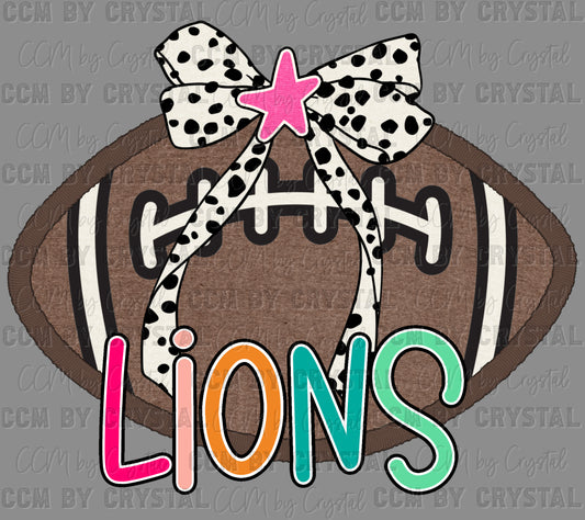 Lions Football Bow Mascot Ready to Press Transfer DTF Transfer Sublimation Transfer