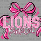 Pink Out Lions Mascot Ready to Press Transfer DTF Transfer Sublimation Transfer